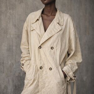 Men's SILK Cream Double-Breasted Trench Coat